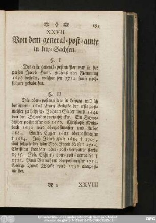 XXVII Von dem general-post-amte in kur-Sachsen.