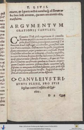 Argumentum Orationis Canuleii