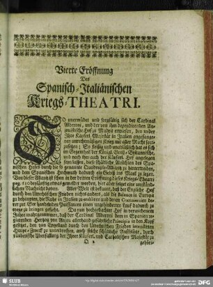 Vierte Eröffnung Des Spanisch-Italiänischen Kriegs-Theatri