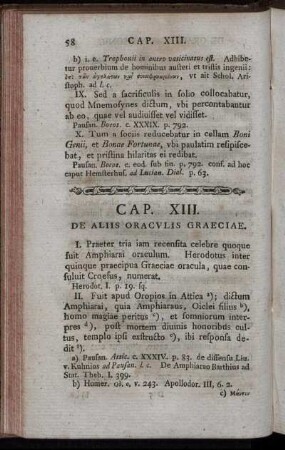 Cap. XIII. De Aliis Oraculis Graeciae – Cap. XIV. De Divinationibus