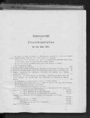 Jahresbericht der Finanzdeputation für das Jahr 1911.