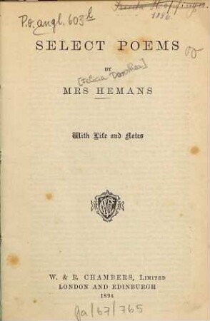 Select poems : With life and notes