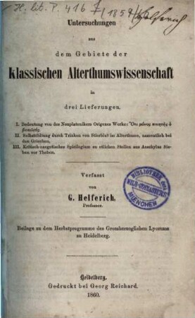 Jahresbericht über das Großh. Lyceum zu Heidelberg : am Schlusse d. Schuljahres ..., 1859/60, Beil.