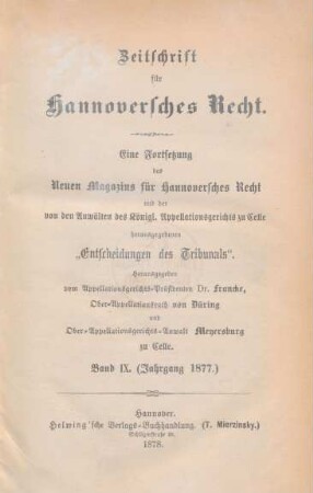 9.1877: Zeitschrift für hannoversches Recht