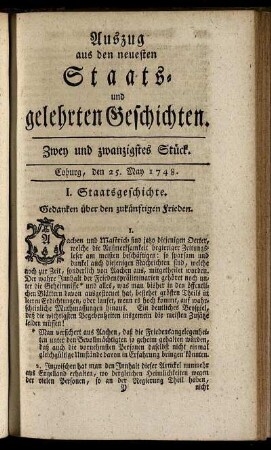 Zwey und zwanzigstes Stück. Coburg, den 25. May 1748.