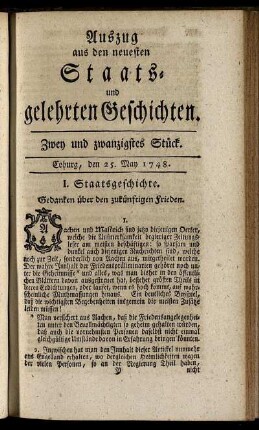 Zwey und zwanzigstes Stück. Coburg, den 25. May 1748.