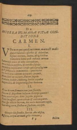 De Misera Humanae Vitae Conditione Carmen.