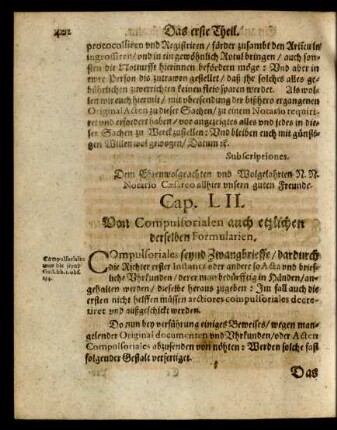 Cap. LII. Von Compulsorialen auch etzlichen derselben Formularien.