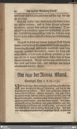 Am tage der Reinig. Mariä. Evangel. Luc. 2. v. 22-32