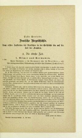 Erste Periode. Deutsche Urgeschichte. Vom ersten Auftreten der Deutschen in der Geschichte bis auf die Zeit der Franken