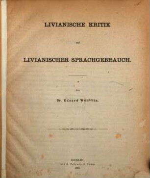 Livianische Kritik und Livianischer Sprachgebrauch