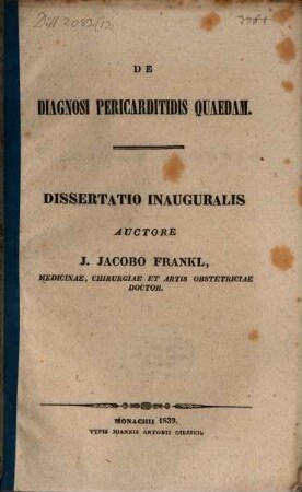 De diagnosi pericarditidis quaedam : dissertatio inauguralis