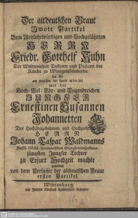 Der altdeutschen Braut Zwote Partikel