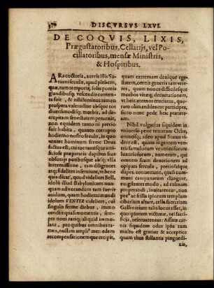 De Coquis, Lixis, Praegustatoribus, Cellarijs, vel Pocillatoribus, mensae Ministris, & Hofpitibus.[Discursus XLVI]