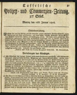 3tes Stück. Montag den 18ten Januar 1808
