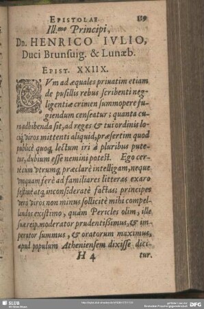 Ill[ustrissi]mo Principi Dn. Henrico Iulio, Duci Brunsvig. & Lunaeb. Epist. XXIIX.
