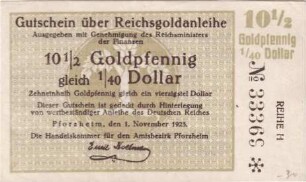 Goldwechselschein der Handelskammer im Amtsbezirk Pforzheim