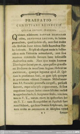Praefatio Christiani Reineccii