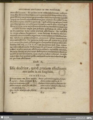 Cap. II. De Usu doctrinae, quod pretium affectionis non cadat in res fungibiles
