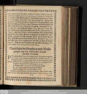 Nun folgen die Prophecey und Weissagungen von des Türckischen Reichs schnellem untergang.