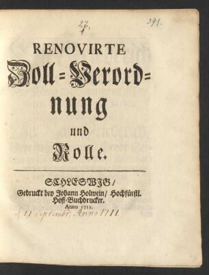 Renovirte Zoll-Verordnung und Rolle