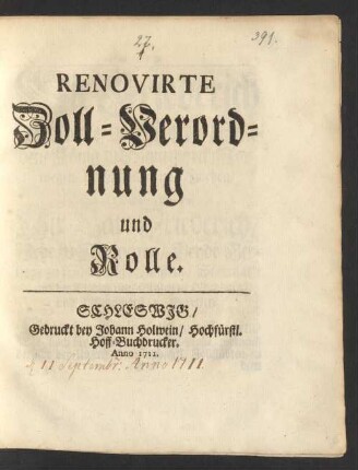 Renovirte Zoll-Verordnung und Rolle