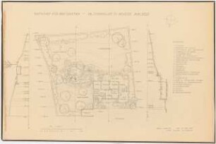 Gartenanlagen und Gärten Wohngebiet Burgfeld, Neviges: Garten Dr. Sondhauss, Pestalozzistr. 10: Grundriss mit Bepflanzungsplan, Schnitte 1:100