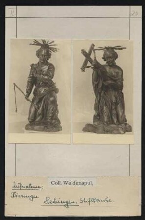 2 Figuren, 1 mit Peitsche und 1 mit Kruzifix Standort: Hechingen (Stiftskirche)