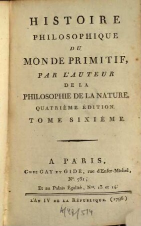 Histoire Philosophique Du Monde Primitif, 6