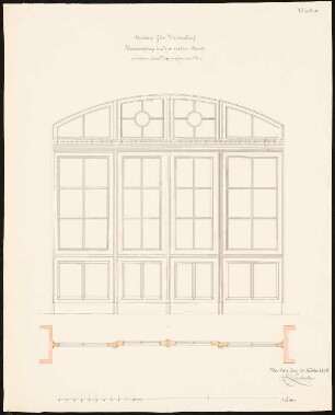 Herrschaftliches Wohnhaus, Belmsdorf Umbau: Glaswand im Obergeschoss zwischen Flur und Treppenhaus, Maßstabsleiste 1:10