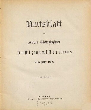 Amtsblatt des Württembergischen Justizministeriums. 1886