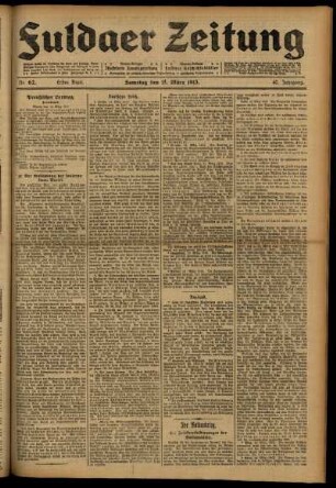 Erste Ausgabe vom Samstag, den 15. März 1913.