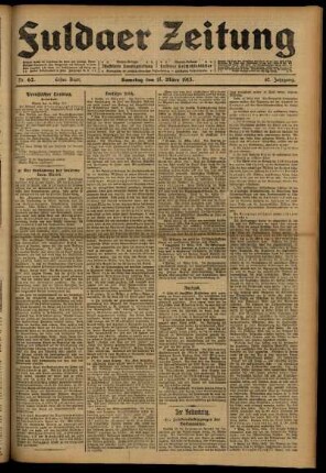 Erste Ausgabe vom Samstag, den 15. März 1913.