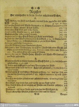 Register der vornehmsten in diesem Tractat enthaltenen Sachen
