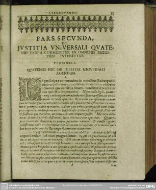 Pars Secunda, De Iustitia Universali Quatenus Eadem Communiter In Omnibus Rebuspubl. Intenditur