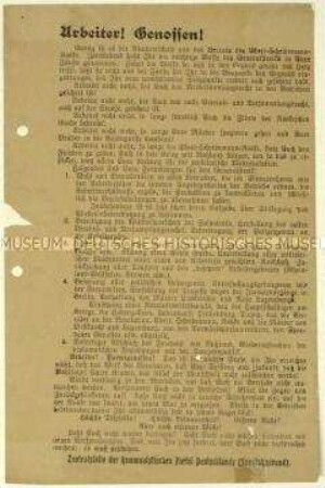 Aufruf und Forderungen der KPD für den Generalstreik