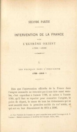 Seconde partie - Intervention de la France dans l'extreme Orient