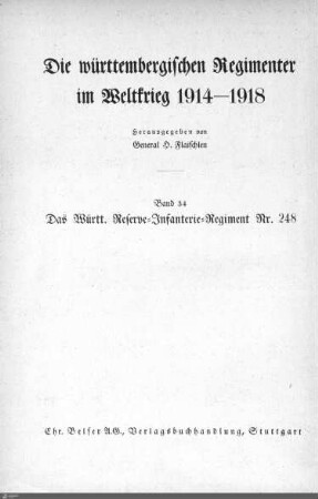34: Das Württembergische Reserve-Inf.-Regiment Nr. 248
