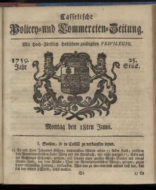 25. Stueck, Montag den 18ten Junii 1759