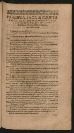 Praecipua Sacrae Scripturae Dicta Et Testimonia De Unione Naturarum Duarum Personali, de Officio Christi, de Maiestate divina Filii hominis.