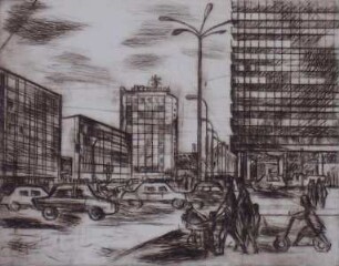 "Karl-Marx-Stadt im 20. Jahr - Kreuzung Brücken-straße/ Straße der Nationen", 1969