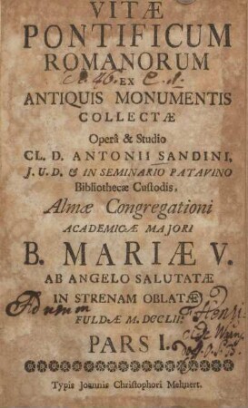 1: Vitæ Pontificum Romanorum Ex Antiquis Monumentis Collectæ