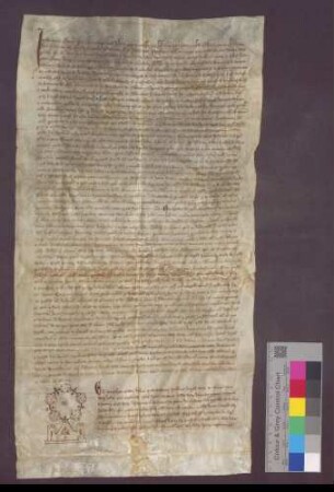 Der Notar Kaspar zu Speyer vidimiert die Urkunde des Speyrer Bischofs Gerhard über die Inkorporation der Kirche zu Ötigheim in das Kloster Frauenalb (vgl. GLA 40 Nr.333).