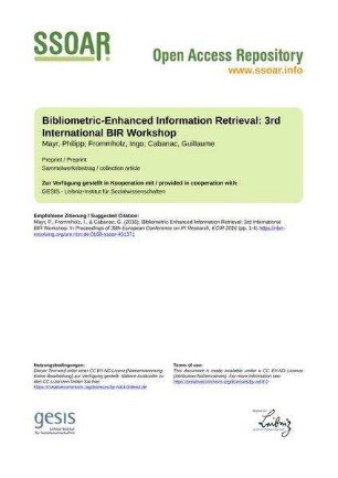 Bibliometric-Enhanced Information Retrieval: 3rd International BIR Workshop