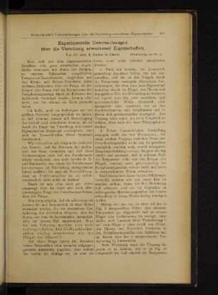 Experimentelle Untersuchungen über die Vererbung erworbener Eigenschaften.