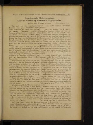 Experimentelle Untersuchungen über die Vererbung erworbener Eigenschaften.