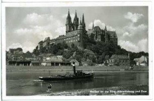 Meißen. Albrechtsburg u. Dom - Elbe mit Schlepper
