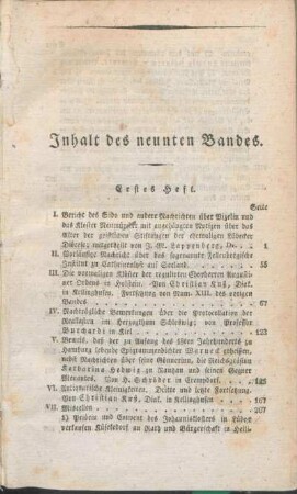 Inhalt des neunten Bandes.