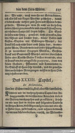 Das XXXIII. Capitel, Von der Schwermüthigkeit oder Melancholey