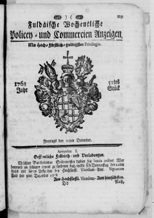 51tes Stück, Ausgabe vom 16. December 1768